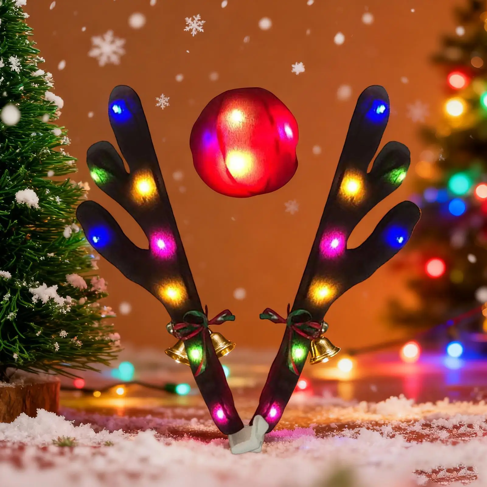 Christmas Car Reindeer Antlers Kit With LED Nose & Jingle Bells Fun Holiday Decor For Vehicle, Home, Party During Christmas