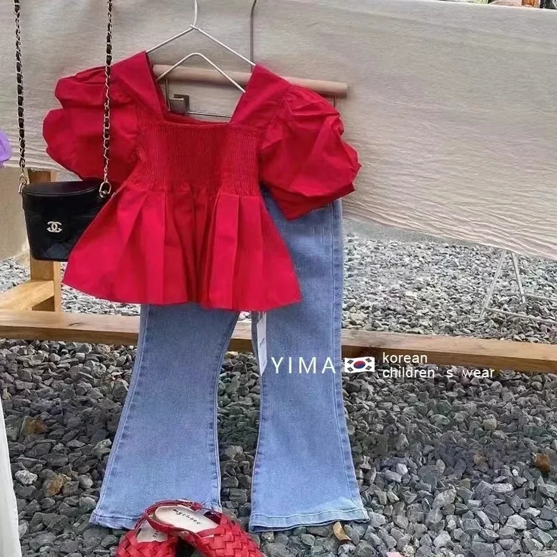 

Girls Summer Clothes Set New Fashion Girls Baby Short Sleeve Top Jeans Two Piece Spring Autumn Children's Clothing Set