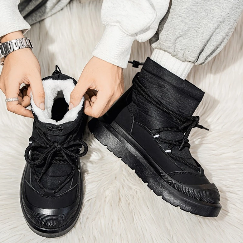 

Best-selling Large-sized High-top Fleece Casual Cotton Snow Boots Trendy Shoes Men's Outdoor Warm and Comfortable Flat Boots