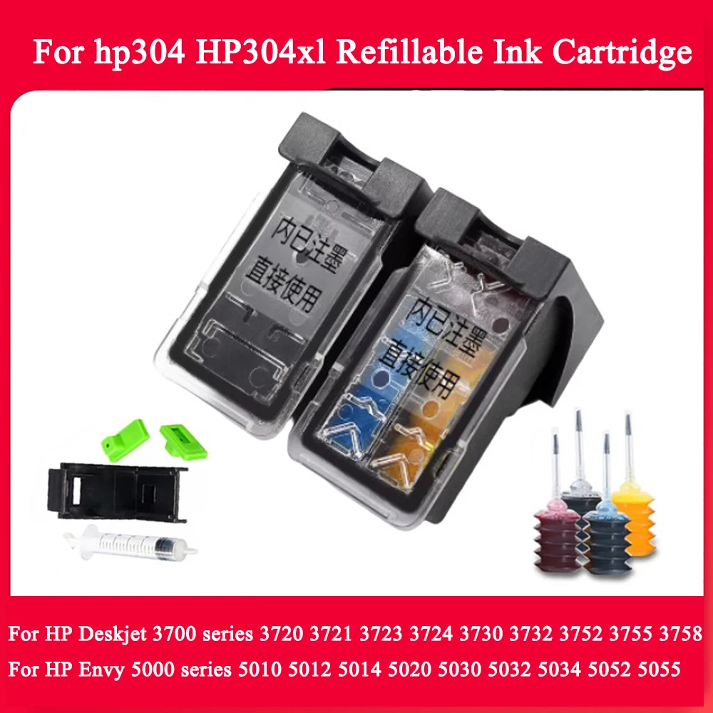 For HP304 XL Refillable Ink Cartridge Remanufact For HP Envy 5010 5020 5030 5032 5034 5052 5055 Deskjet 2620 2630 2632 printer