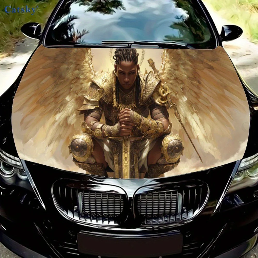 

Dominant Golden - Winged Angel Warrior Pattern car hood stickers, waterproof self-adhesive, scratch resistant, easy to stick, du