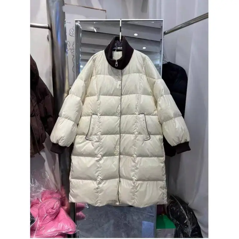 

Thiened Du down Jaet Women's Winter New Sle Knitted Stand Collar Faion Bread Sle Coat Medium Length Straight Cut