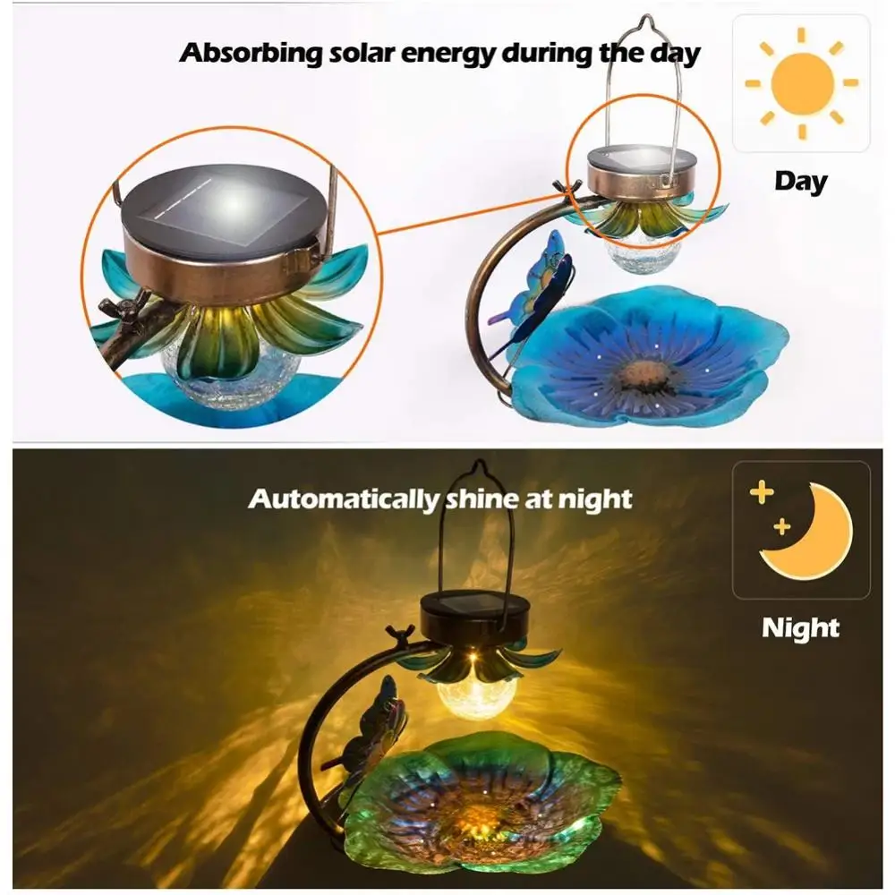 Comederos para pájaros para exteriores, colgante Led de Metal, precioso árbol Solar para césped, hogar, jardín interior, decoración de alimentación, regalo de luz de flores