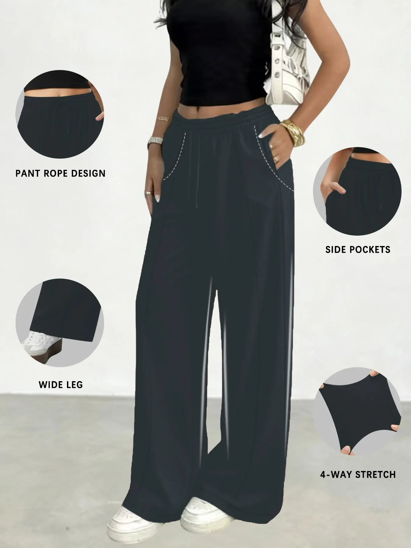 여성용 와이드 레그 스웨트팬츠 포켓 포함 루즈핏 운동용 스웨트팬츠