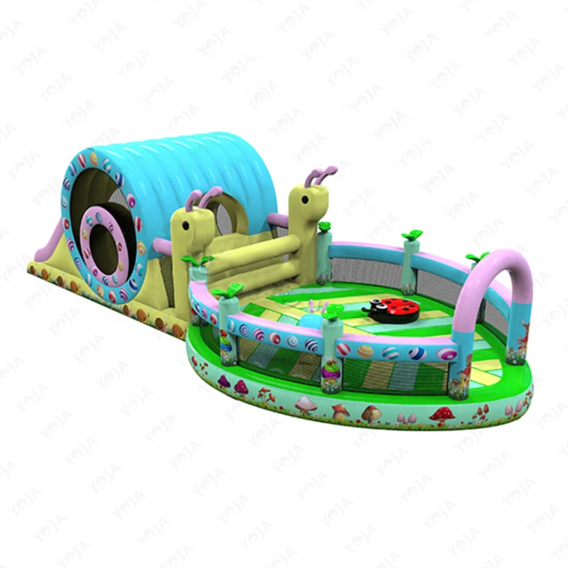 colorful Snail Playground Inflatable Amusement Park with a snail style inflatable climbing slide and farmyard bounce house