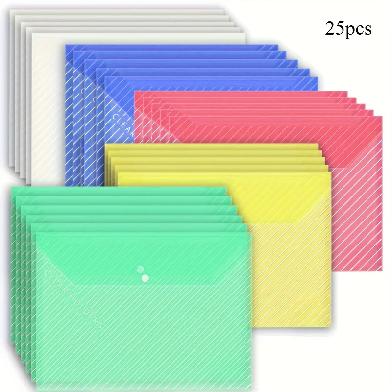 

25 Pack A4 Twill Folders, Snap Button Closure, Durable PP, Organizing Office Documents, Exam Papers, Must-Have for School Season