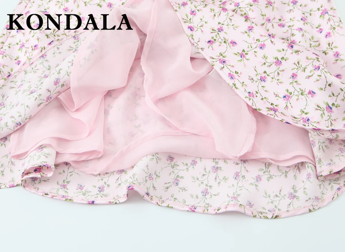 KONDALA Chic Floral Mini Y2k Woman Dresses Sexy Backless Fashion 2025 Party A-Line Dress 2025 Summer Lace-up Birthday Vestidos