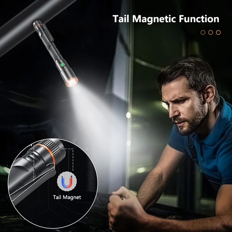 Latarka długopisowa Xiaomi Mini EDC LED o wysokiej jasności, ładowana przez USB, z magnesem, mała latarka do użytku na zewnątrz, na kemping, wędrówki, oświetlenie awaryjne.
