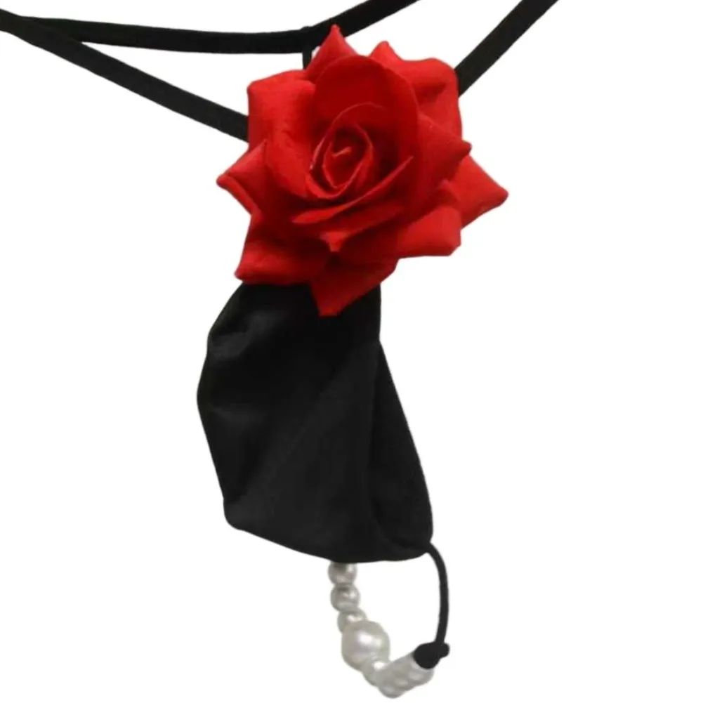 

Men Sexy Low Waist G-Strings With Beads Rose Decoration Underwear U Pouch Thongs Hot Man Briefs Underpants