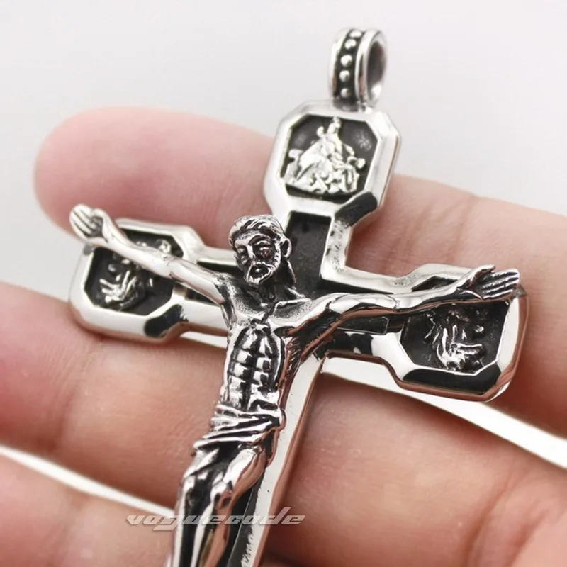 Huge Jesus Cross 316L Stainless Steel Mens Biker Punk Pendant D199 Steel Necklace 24inch Men\'s accessories birthday present