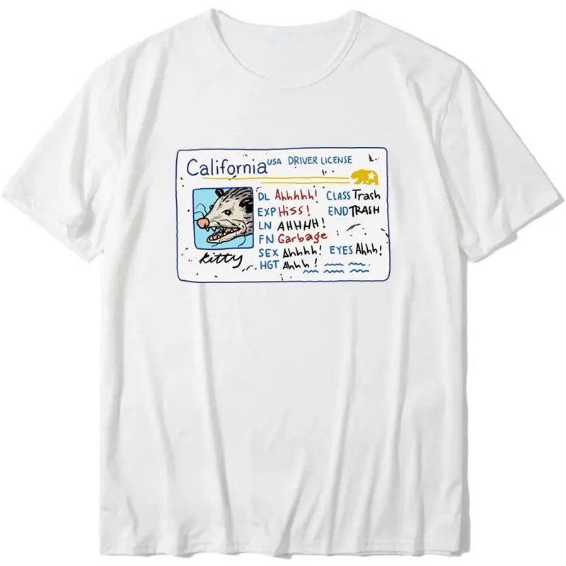 Opossum California Driver's License Printed T-shirt Woman Man Summer Breathable Quick Drying Outdoors Tshirt Funny Y2K Tops