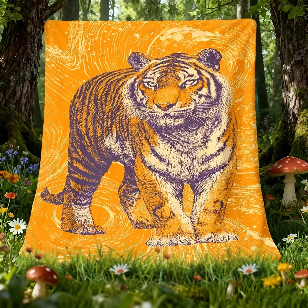 

Уютное фланелевое одеяло с тигровым принтом, мягкое покрывало с изображением тигровой головы и полосатыми узорами, всесезонное покрывало для кровати, дивана и путешествий