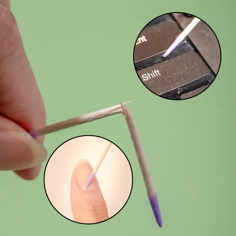 100/200/300/500 szt. Dwustronne patyczki do czyszczenia paznokci z drewnianą główką, fioletowe patyczki z podwójną końcówką z bawełnianą główką do usuwania lakieru do paznokci