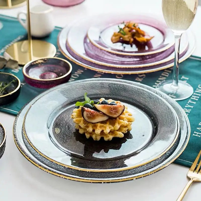 Ensemble de plateau de service QuePlate Jante dorée, plat à collation en verre, assiette à gâteau, cadeau de luxe