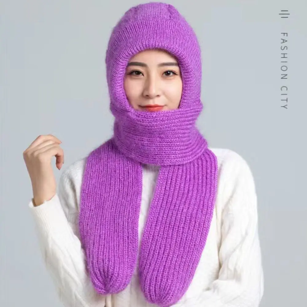 Winter Ear Protection Knitted Skullies Hat Scarf Set Windproof Cross Women Hooded Scarf Soft Neck Warmer Neckerchief All-match