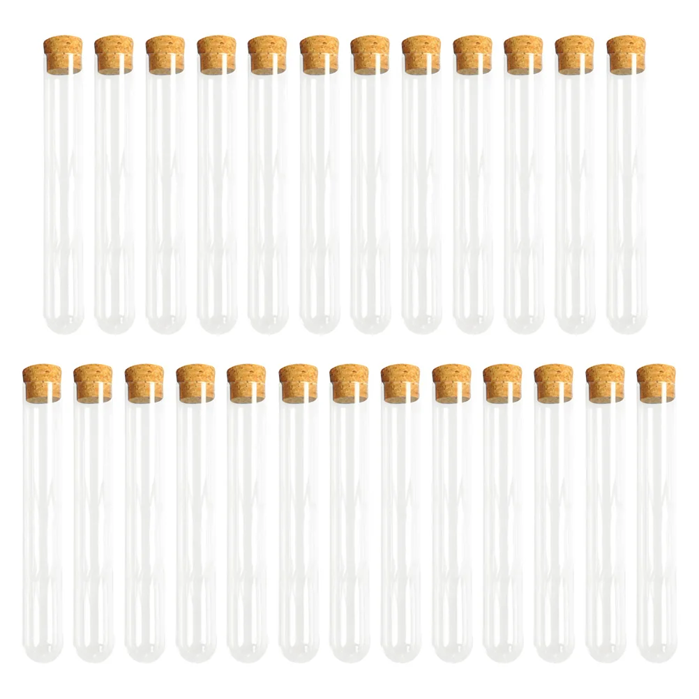 

25PCS Plastic Test Tube Corked Tubes Glass Test Bottle With Wooden Plugs Scientific Experiments School Accessories