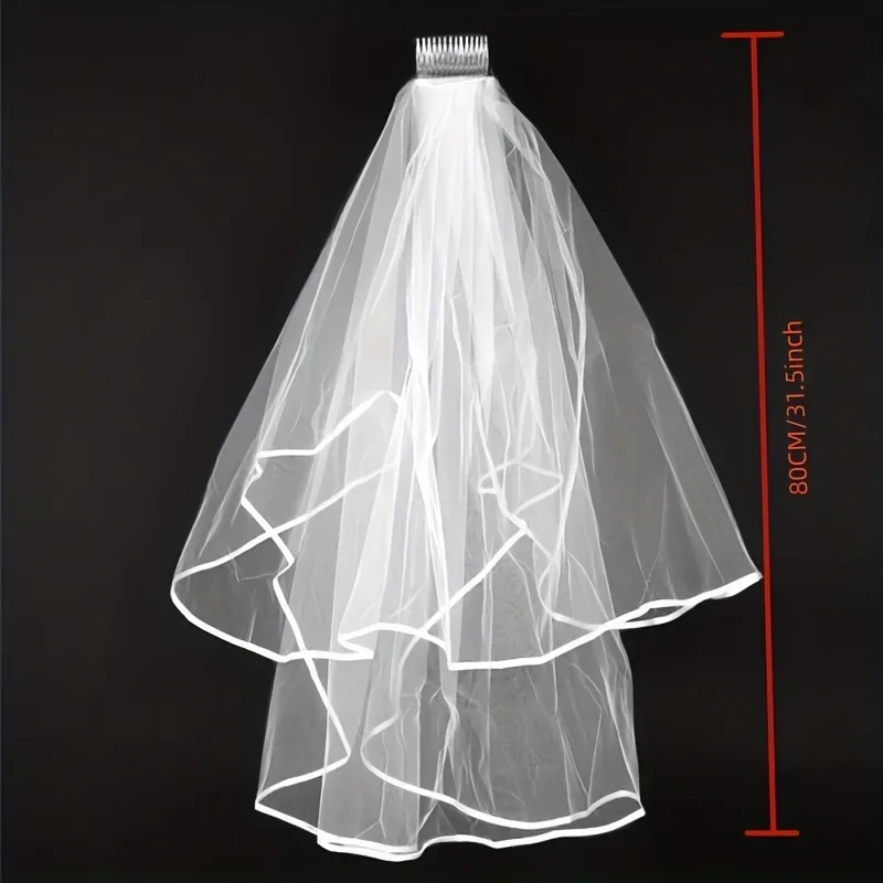 Voile de mariage 2T blanc ou ivoire pour patients, avec peigne en satin, coude élégant