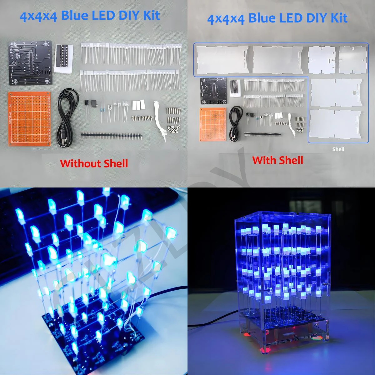 4x4x4 Colorful LED cube kit MCU single chip 3D electronic DIY production fog LED lights handmade DIY Parts Kit Light Cubic