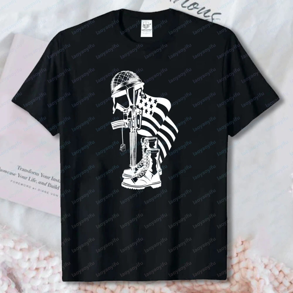 

Memorial Day T-Shirt Battle Cross Design Tops Veteran Heritage Cotton Tee Simple Vintage Classic Patriotic Camisetas for Men