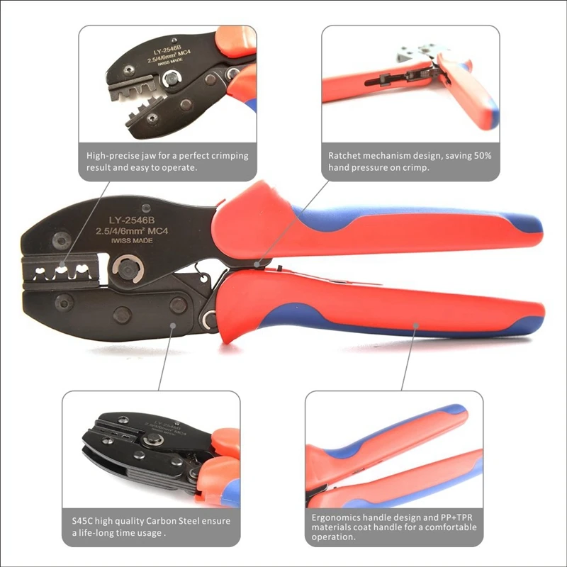 PV Crimping Tool Voor Pv Connector Zonne-Energie Kabel 2.5/4/6mm2, Pv Crimp Tools Voor Diy Zonne-Energie Systeem Makkelijk Te Gebruiken