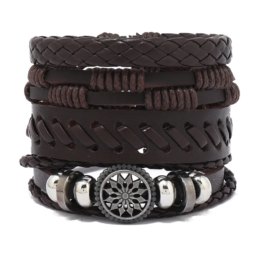 Leather Bracelet For Men Personalized Multilayer Braided Leather Bracelet, Punk Street Riding Oval Jewelry Bracelet