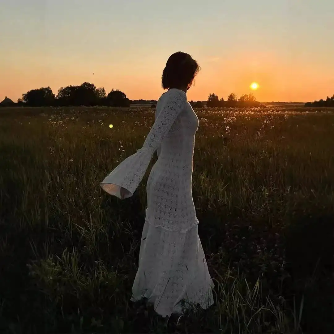 فستان طويل مثير مفرغ المرقعة كشكش شير الروسية محبوك فستان Kpop sexys 2025 فستان صيفي رداء Vestido المرأة أنيقة #4