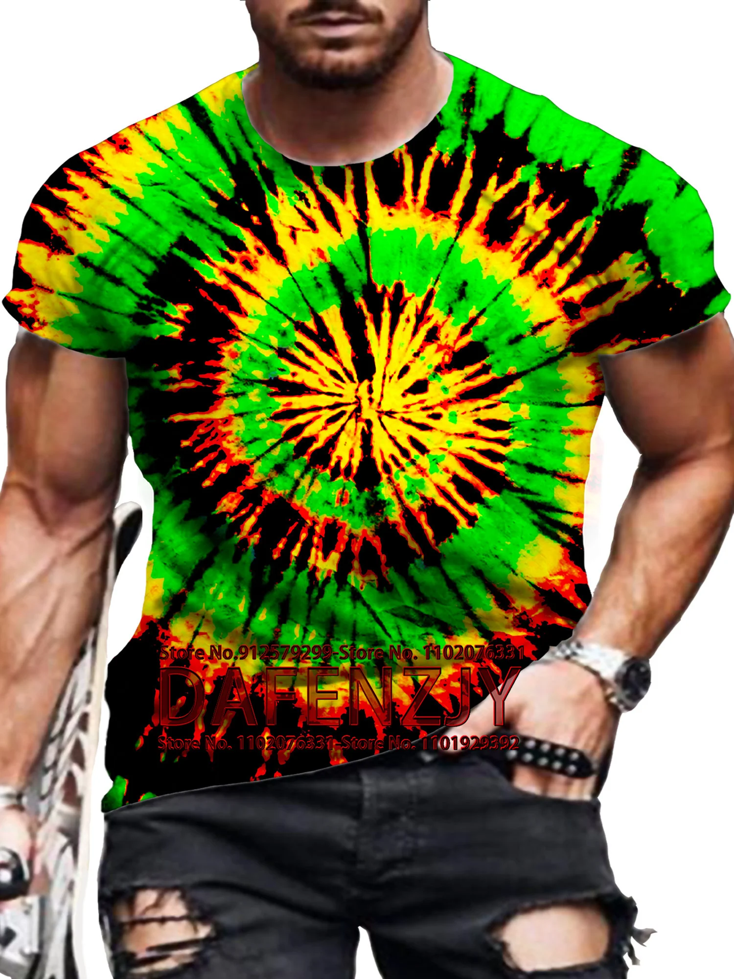 Vintage Men's T-shirt 3D Tie Dye Summer Classic Casual O Collar Short Sleeve Fashion Loose Top Short Sleeve