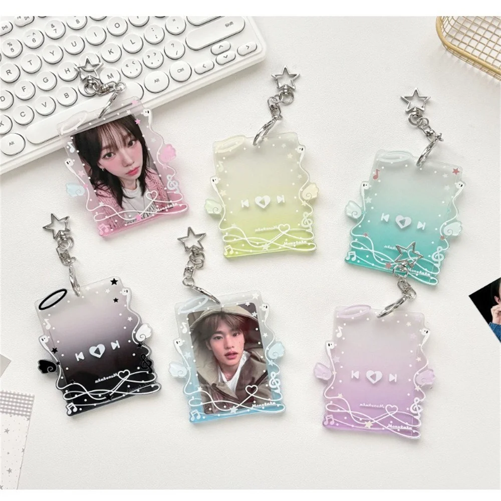 Kpop Fashion Music Earphones Acrylic 3in Photo Card Holder Cute Girl Backpack Decorative Pendant Keychain Storage Card Bag Gift