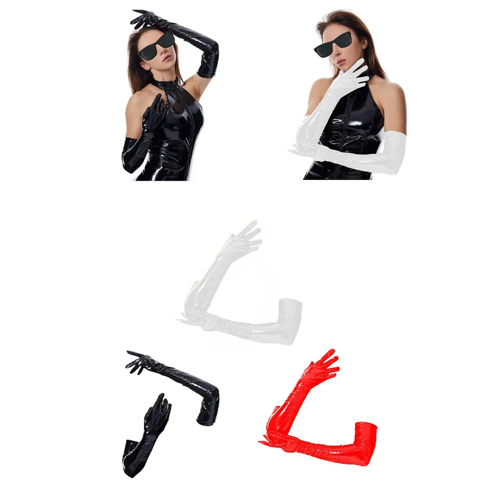 قفازات جلدية براءات الاختراع المضادة للانزلاق موضة تمتد فستان لامعة الكوع قفازات طويلة لملابس الرقص تأثيري أوبرا النادي الليلي مساء