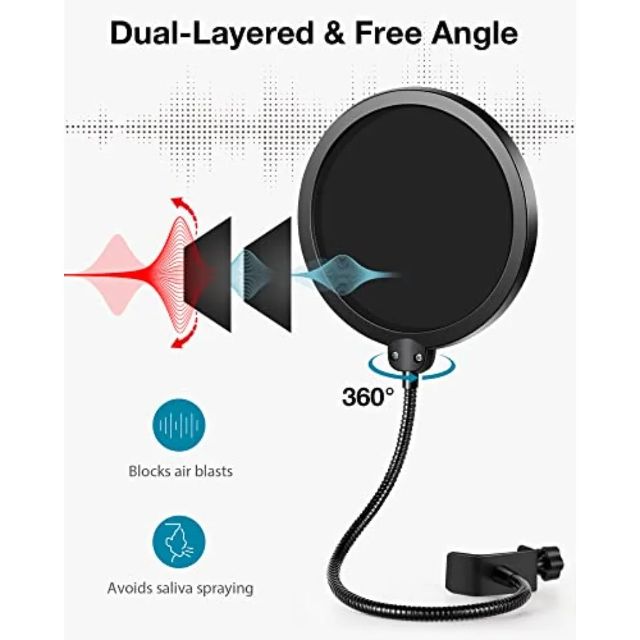 InnoGear حامل ميكروفون مكتب قابل للتعديل سطح المكتب حامل ميكروفون الجدول مع صدمة جبل مشبك ميكروفون مرشح البوب 3 8 إلى 5 8 محول ل B