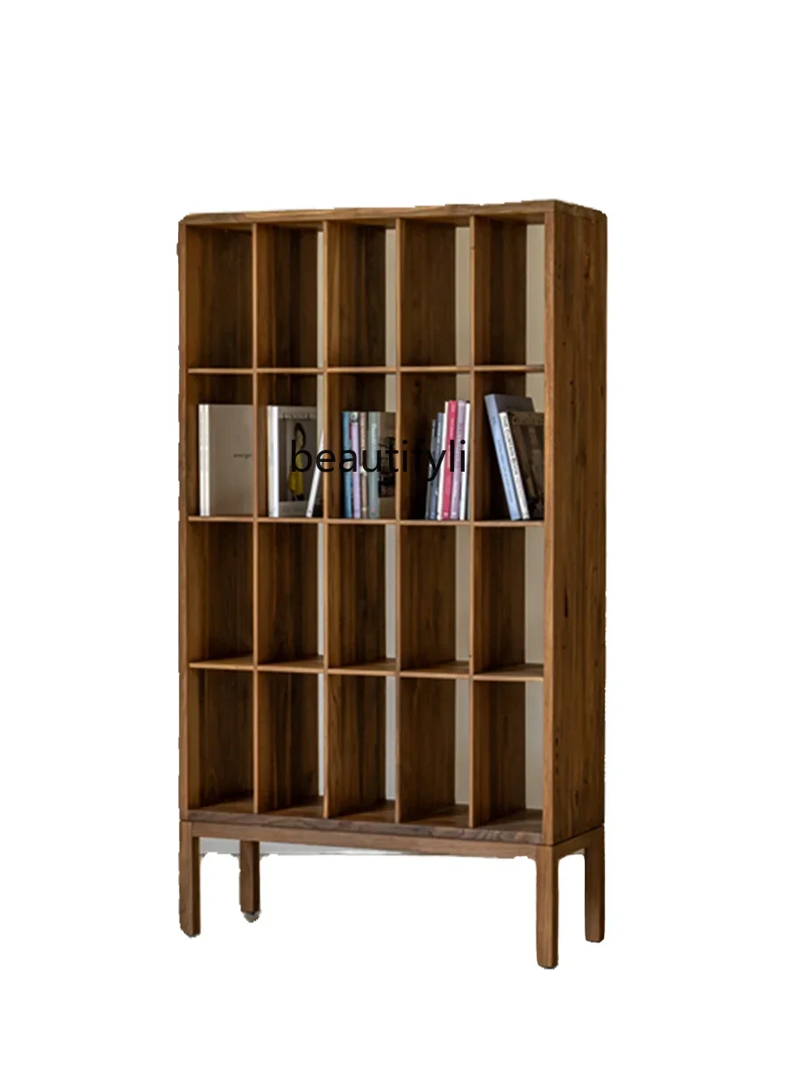 Modern wabi-sabi wind solid wood bookshelf study single bookcase simple shelf household storage combined cabinet