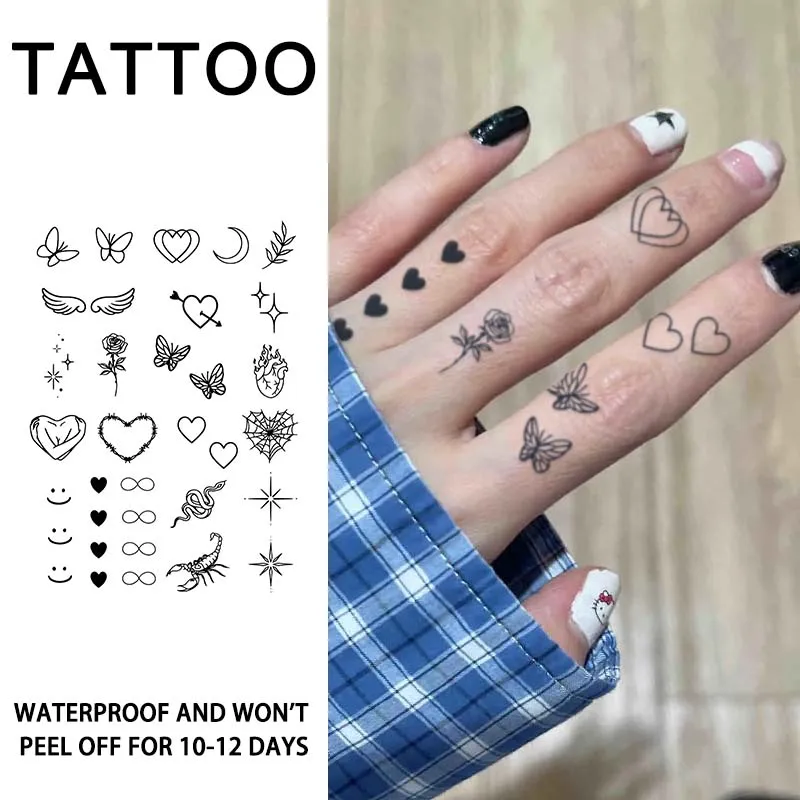 1Pc Small Pattern Waterproof Temporary Tattoo Stickers, Long-lasting Waterproof for One to Two Weeks, Finger Tattoos for Women.