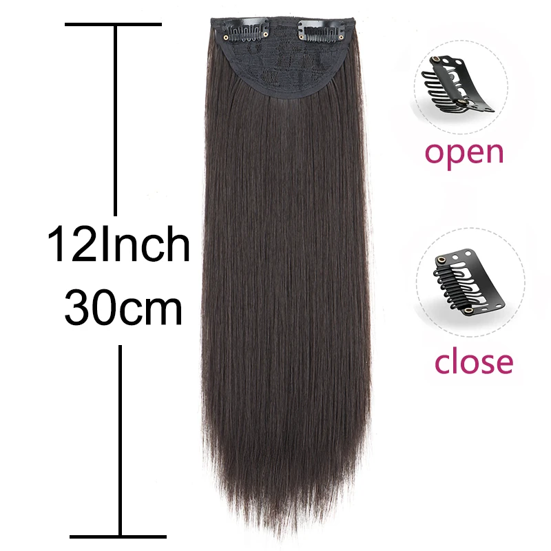 قطعتان من وصلات الشعر الاصطناعية القصيرة المستقيمة بمشبك في دبوس الشعر قطعة واحدة من وسادة الشعر المزيفة للنساء #2