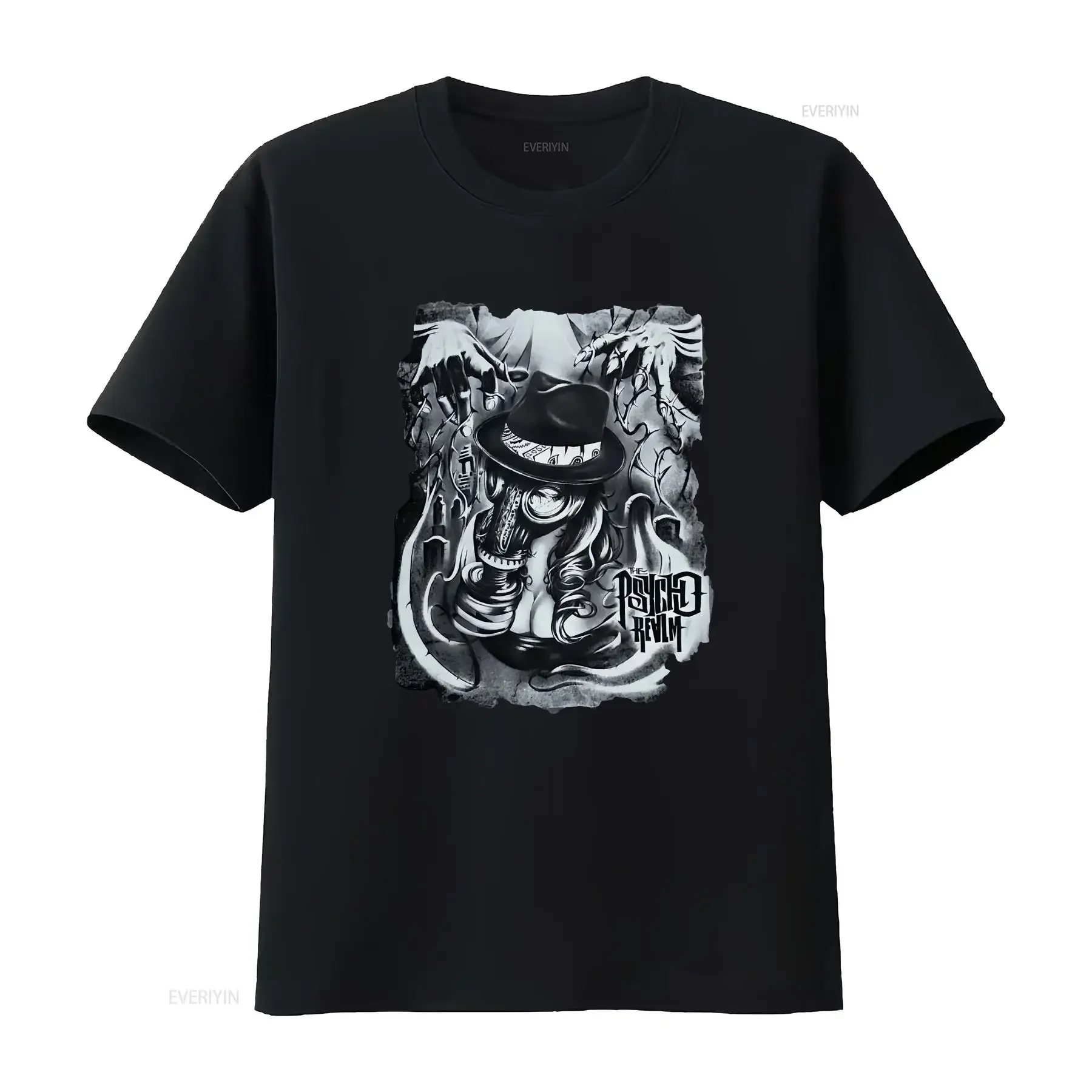 Vtg Psycho Realm Band Tour Cotton Black Full Size T Shirt vintage Washed graphic Casual Versatile Top For Everyday Wear