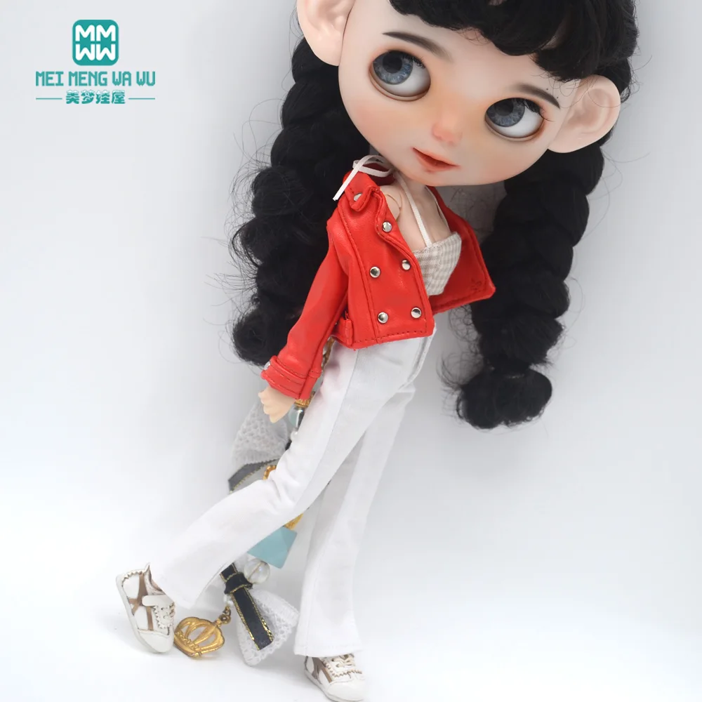 Blyth Puppe Kleidung 28-30cm Azon OB24 Zubehör Mädchen Geschenk Spielzeug Mode Leder Jacke Jeans Ausgestelltes Hosen Rohr top – Detail 32