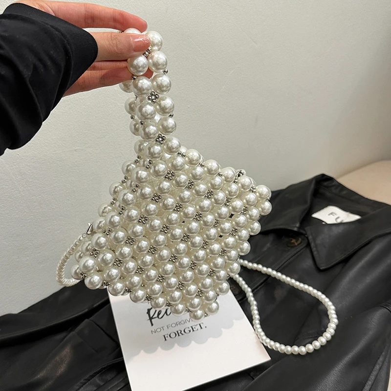 

Noble Crystal Beaded Evening Bag Wedding Clutch with Pearl Chain New handmade Pearl chain shoulder bag Handbag evening dress bag