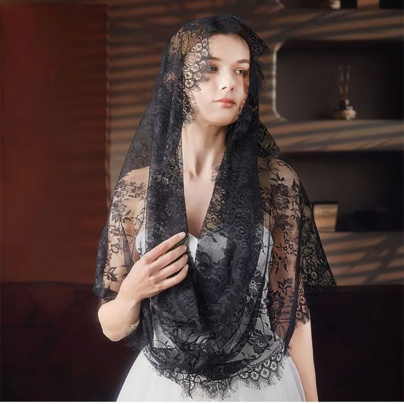 

Woman Lace Shawl Wedding Church Lace Trim Scarf Soft Lightweight Scarf with Hoodie for Hot Weather Sunproof Supplies