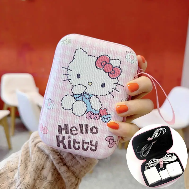 Cartoon SanrioData Cable Storage Bag Anime Hello Kitty  Kuromi Portable Charger Earphone Coin Sorting Case Organizer Carry Box