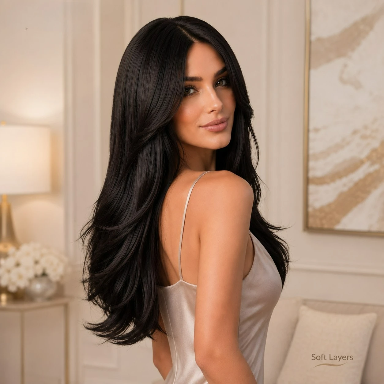 Dark brown near black medium long layered wig | Soft chemical fiber hair | Suitable for daily commuting, parties and character