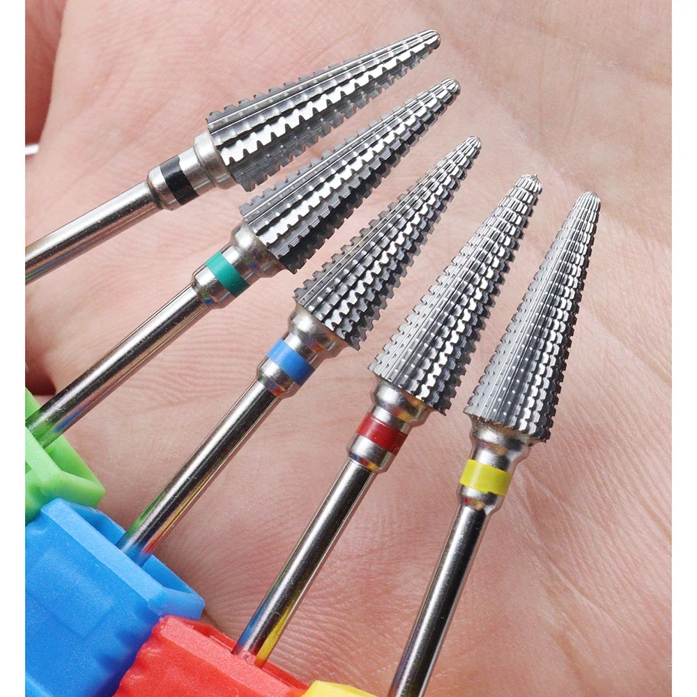 1pc 5-in-1 Carbide Professional Tungsten Steel Nail Drill Bit Gradient Teeth Design for Pre-treatment and Removal