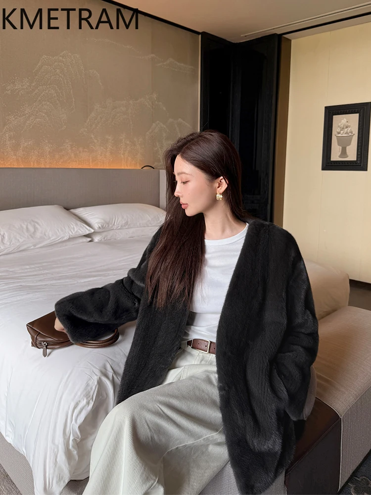 Damska kurtka z futra norek 100%, luksusowy płaszcz z prawdziwego futra z dekoltem w serek, wysokiej jakości zimowe ubrania damskie 2025, futrzane kurtki, шуба женская