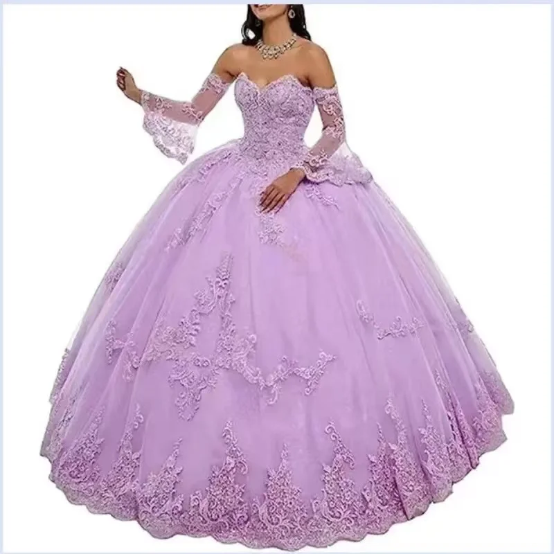 

Платье Quinceanera 15 цветов 2023 Новинка классическое Элегантное Свадебное бальное платье Изысканная аппликация с рукавами Vestido De 15 лет