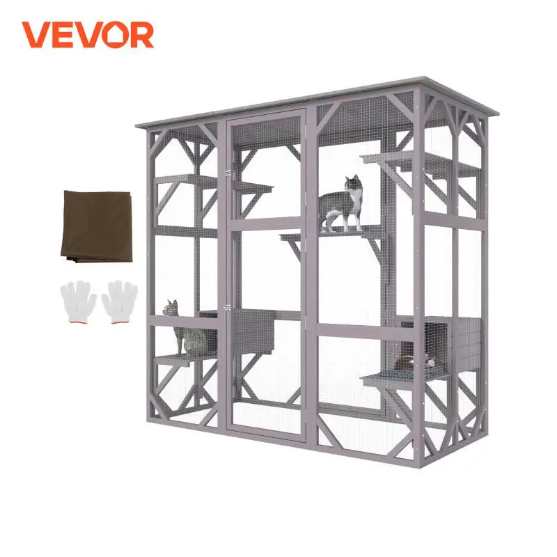 VEVOR Cat House Outdoor 7-Tier Large Catio Cat Enclosure with Platforms Resting Boxes & Large Front Door 71.2 x 34.6 x 66.5 inch