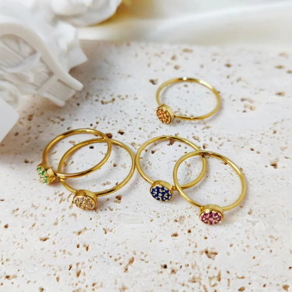 Pierścionek z cyrkonią klasyczny ze stali nierdzewnej dla kobiet 12 kolor Birthstone pierścionki prosty styl biżuteria sprzedaż hurtowa Dropshipping