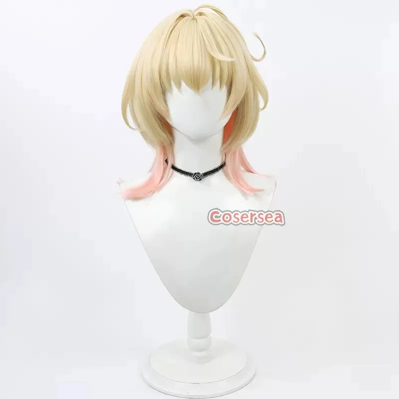 Cosersea emilie cosplay perucas jogo genshin impacto emilie 55cm em linha reta longa loira misturada rosa peruca de cabelo sintético resistente ao calor