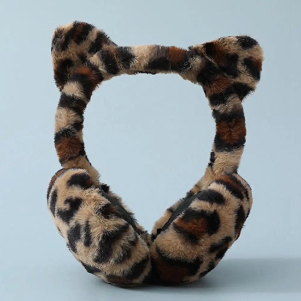 Ear-Muffs Cover Cat Ears Plush Ear Muffs Foldable Print Leopard Earmuffs Hairband Earlap Thickened Ear Muffs Winter