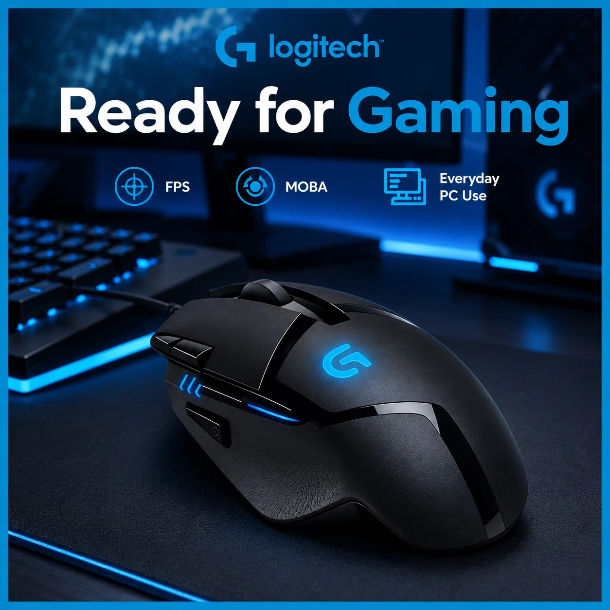 Mouse Gamer com Fio Logitech G402 Hyperion Fury 4000 DPI com Motor Fusion e Rastreamento de Alta Velocidade, 8 Botões Programáveis para PC e Laptop