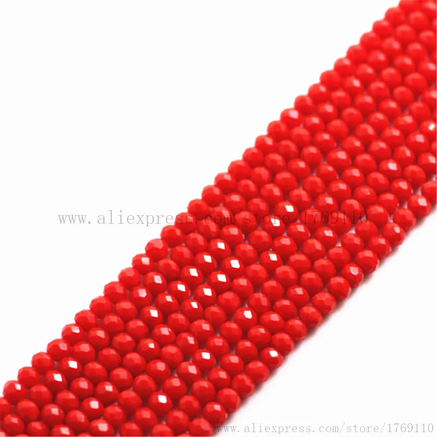 Isywaka Solid red Color 170pcs 2mm Rondelle Austria faceted Crystal Glass Beads Loose Spacer Round Bead for Jewelry Making