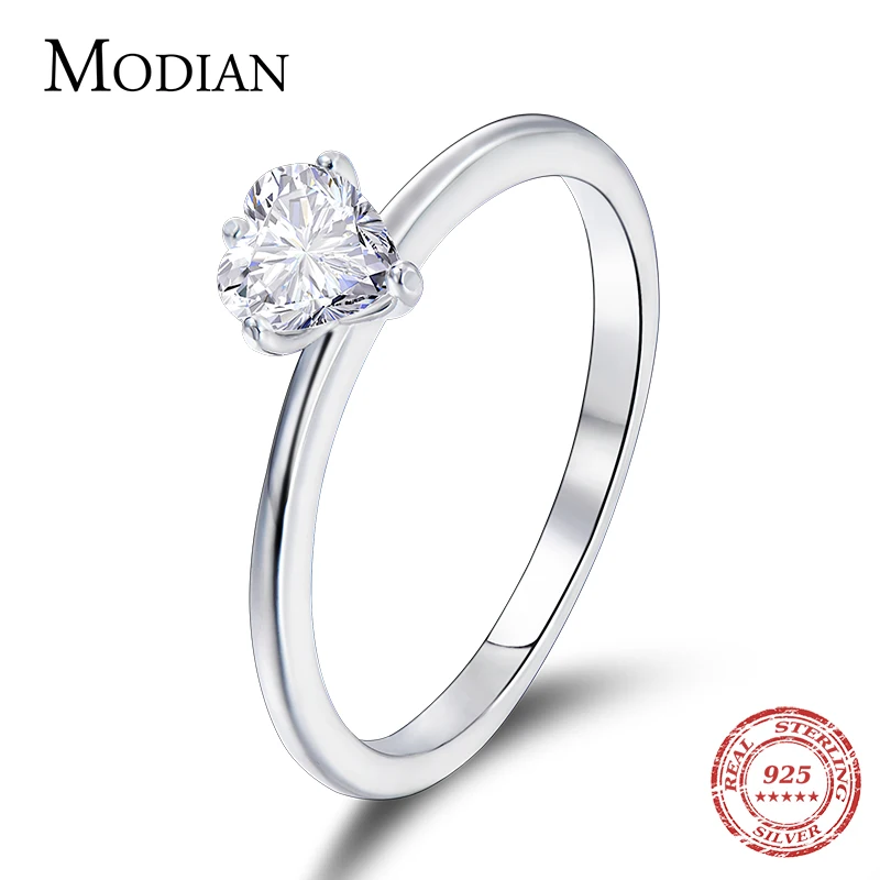 Modian Minimalism Clear CZ Heart Finger Ring For Women 925 Sterling Silver Wedding Engagement Statement Fashion Fine Jewelry