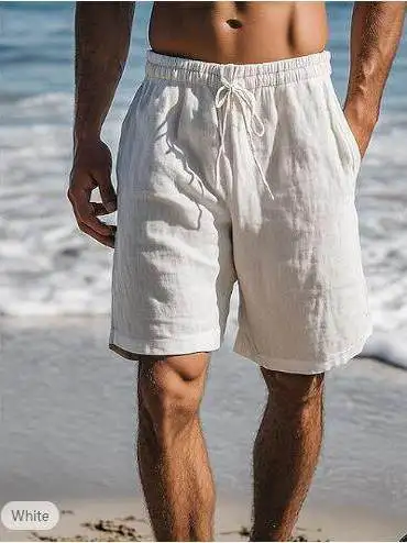 

Summer 2026 Drawstring Elastic Waist Short Pants Straight Leg Color Breathable Beach Five-Point Men's Shorts